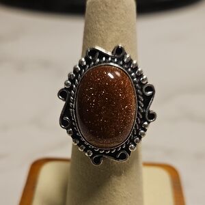 Nwt Red Sunstone Ring Set In German Silver SZ 7
